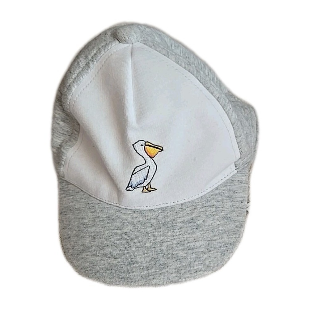 Janie and Jack Baby Cap Hat Size 0/3M Grey/White Cotton With A Embroidered Duck